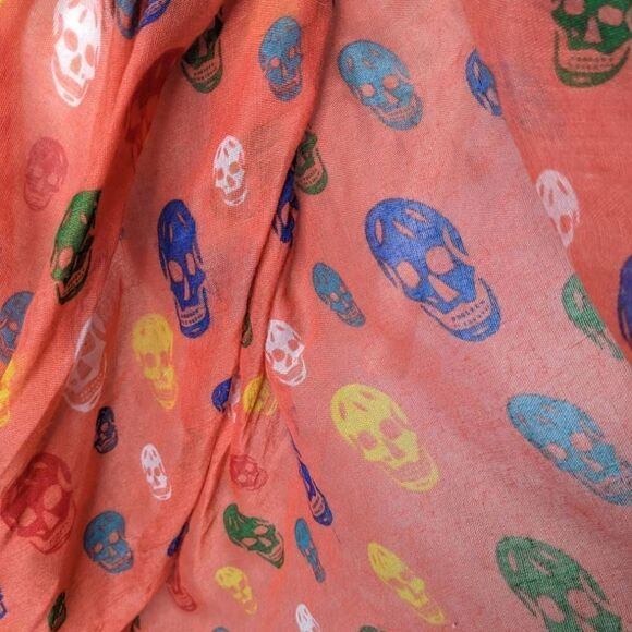 Fashionable Skull Pattern Design Inspired Multicolored Skulls Scarf Orange Large - Picture 10 of 10